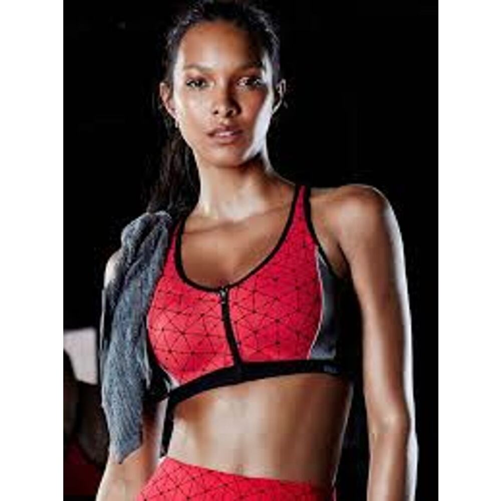 VSX Knockout Front Zip Sports Bra 36DD Red Black High Impact